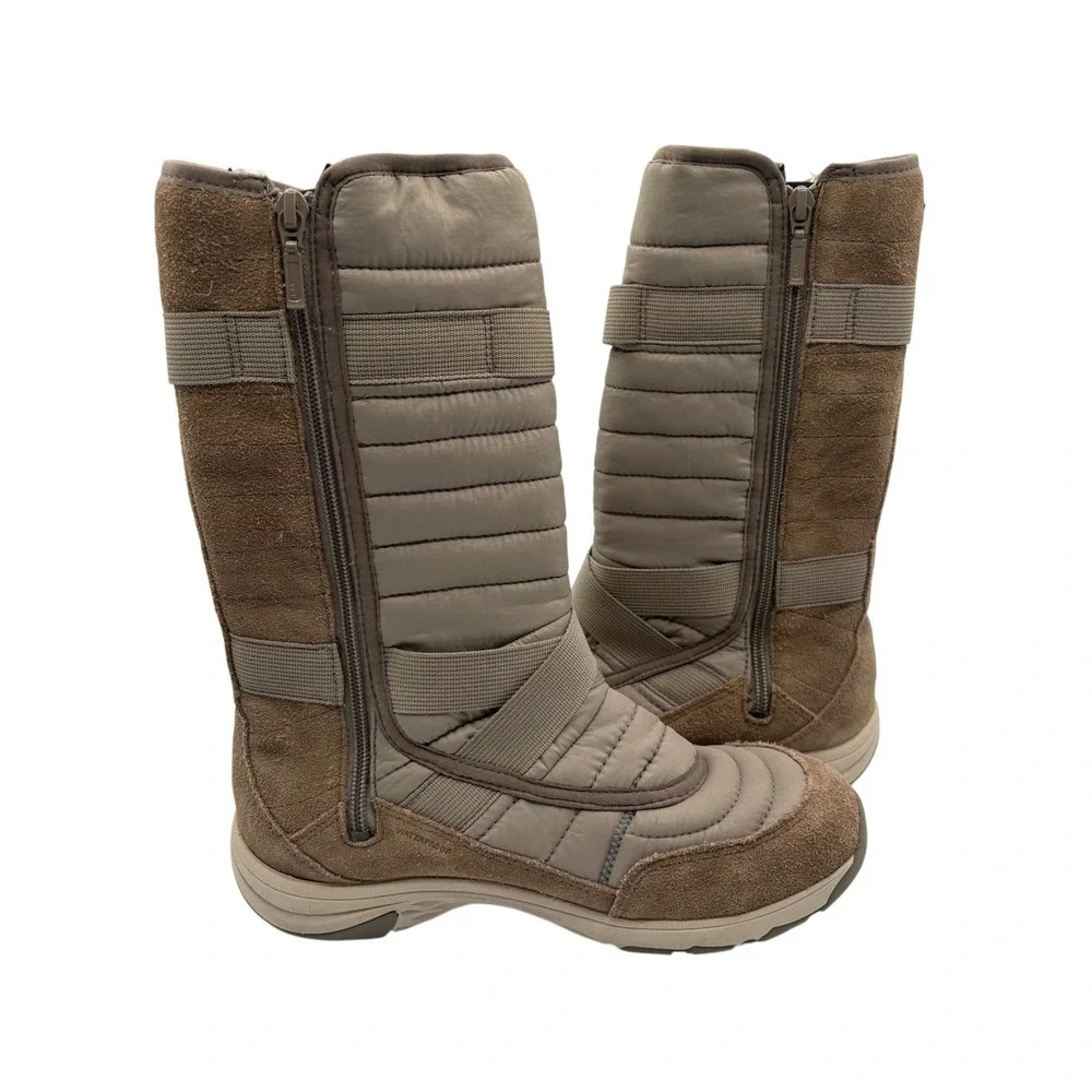 Merrell Snow Boots Womens 8 Tan Excellent Waterproof Quilted Suede Puffer Zip